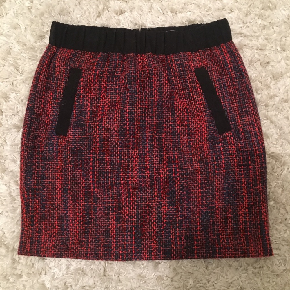 Loft Red and Black Petite Pencil Skirt